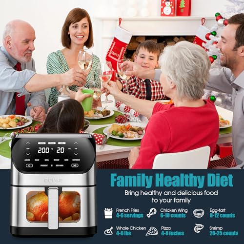 Image of Air Fryer 6.2 QT Large Capacity Oilless Hot Air Fryers Oven 1500W Healthy Cooker with 10 Presets, Digital LCD Touch Screen, Visual Cooking Window, Non-Stick Basket, Included Recipe (Silver-L)