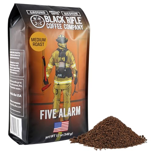 Black Rifle Coffee Company Five Alarm, 12oz Bag, Ground Coffee Medium Roast - Roasted Blend Made from Arabica Beans - Colombian & Brazilian Beans - Veteran Founded & American Made