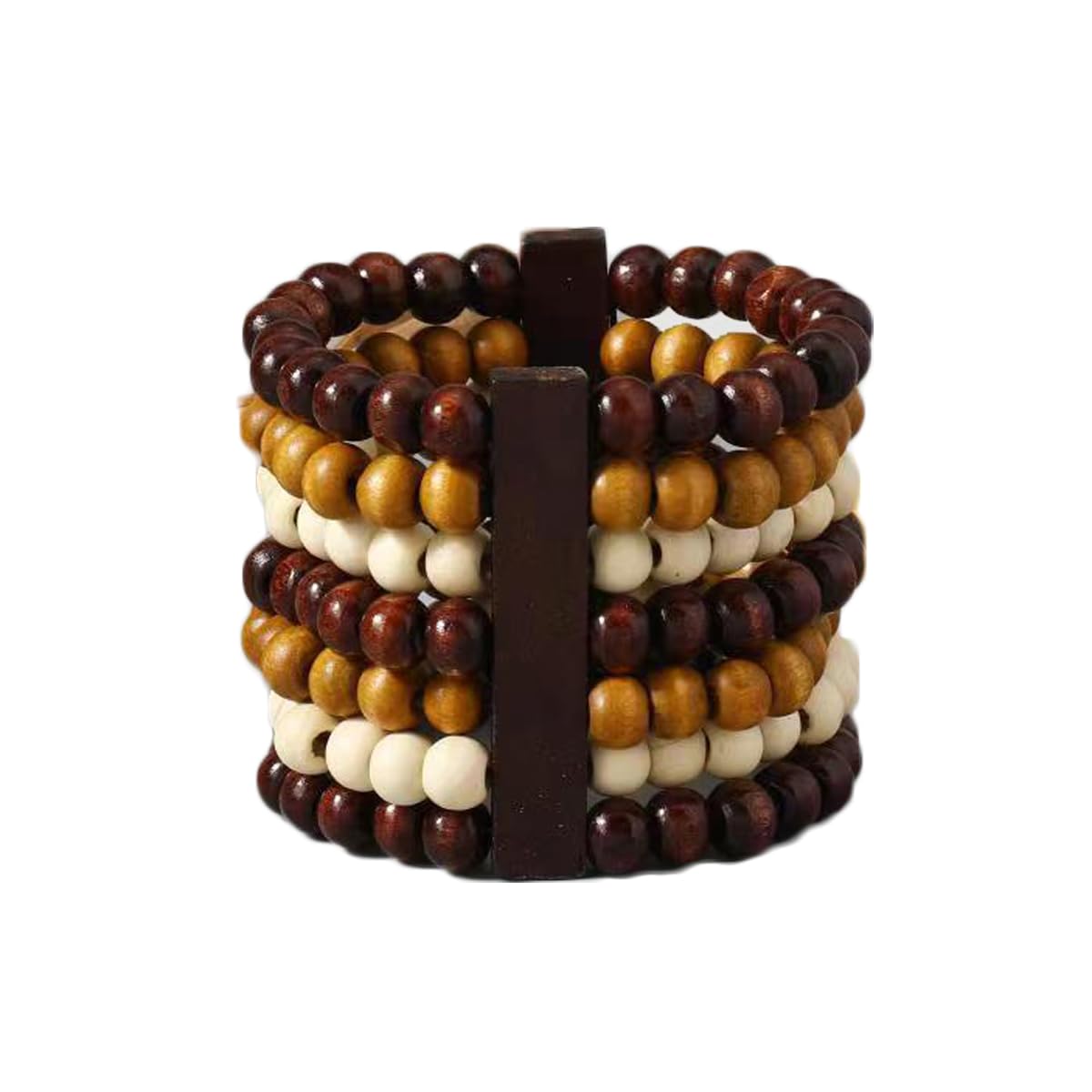 Bracciale Rigido Fatto a Mano con Perline di Legno Naturale, Bracciale Rigido Intrecciato con Motivi Geometrici Spessi per Donna, Gioielli Boho Estivi da Spiaggia.