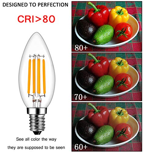 RANBOO E14 LED Filament Bulbs 4W, 40W Clear Candle Bulbs Equivalent, Warm White 2700K Candelabra E14 SES Bulb, Non-Dimmable - Image 4