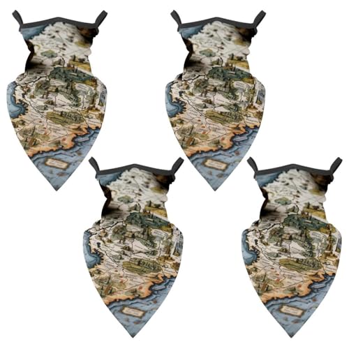 4 Pieces Map Block Balaclava Ski Mask, Motorcycle UV Protector Scarf, Summer Cooling Neck Gaiter for Men/Women