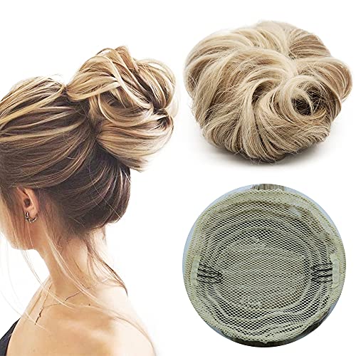 Messy Bun Hairpiece Synthetic Curly Wavy Buns Ponytail Hair Piece Synthetic Drawstring Chignon Updo Hair Extensions for Women Girls(27/613#)