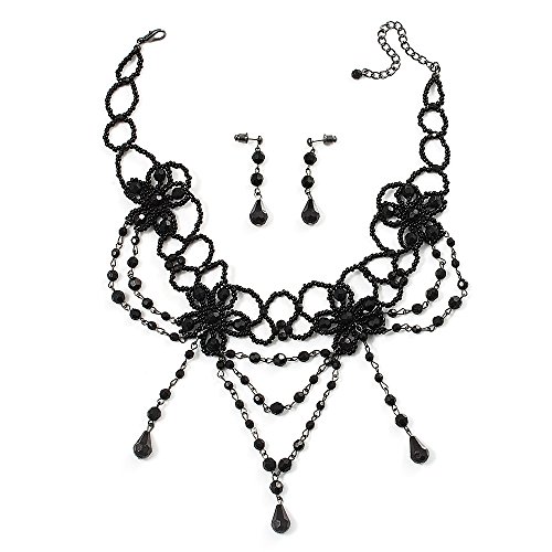 Gargantilla de cuentas negra y pendientes góticos burlesque para mujer