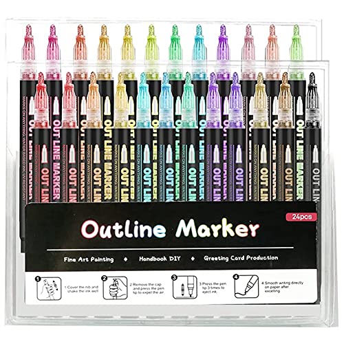 Richeyty 24 rotuladores metalizados contorno colores, marcador acrílico rotulador bolígrafo purpurina para madera, pintura sobre