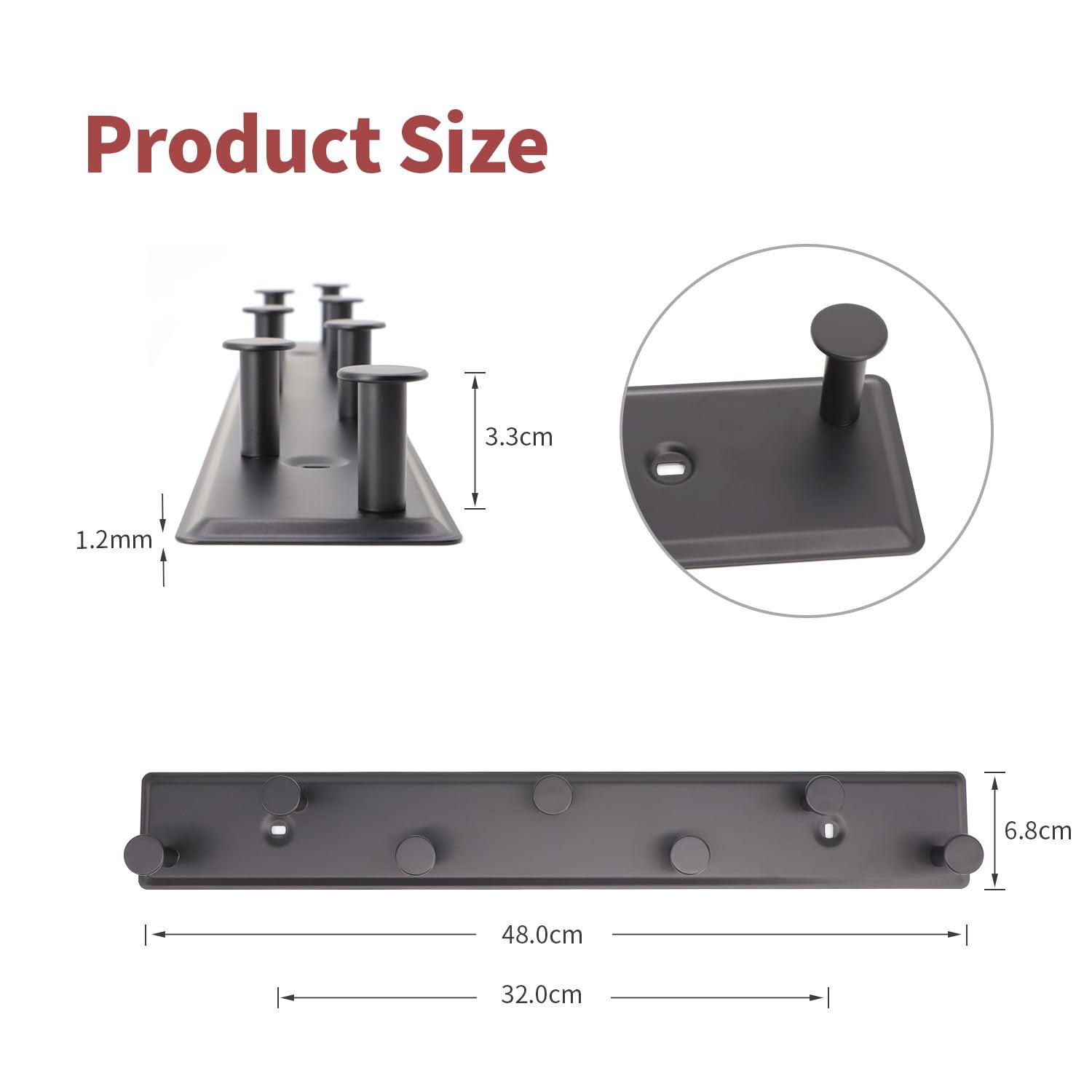 SYPEN Wall Coat Rack with 7 Hooks, Wall Coat Hooks, Metal Coat Rack, Wall Coat Rack with Screws, Hook Rack for Bedroom Bathroom (Black) - Image 2