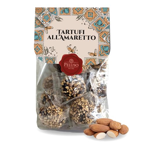 Peluso Trüffel Pralinen – 200g Tartufo all‘ Amaretto - italienische Spezialität mit Amaretto Körnern & Mandeln – Pralinen ohne Alkohol - Delikatesse aus Sizilien