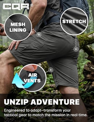 CQR Men's Convertible Cargo Tactical Pants, Water Resistant Outdoor Hiking Pants, Zip Off Lightweight Stretch Work Pants, Runyon Cargo W/Belt Charcoal, 34W x 32L — view 5