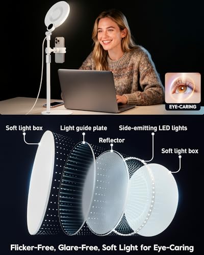 Image of 7 inch Desk Ring Light with Stand for Computer, 30 Lighting Modes for Video Conference, Zoom Lighting for Computer, Adjustable Desk Light for Video Recording, Calls, Podcast, Stream, 3000K-6500K, CRI 97.8