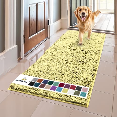 Muddy Mat® Original Dog Door Mat for Muddy Paws, Super Absorbent Microfiber, Non-Slip Washable Pet Rug, Quick Dry Chenille Entryway Carpet, Machine Washable Indoor Outdoor mat, Yellow 24"x60"