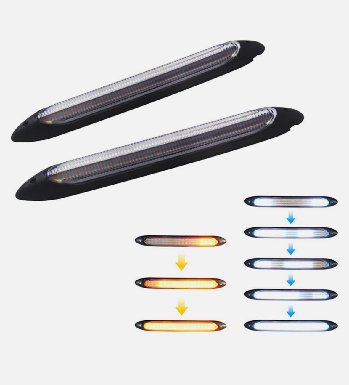 2pc, White - Yellow LED Daytime Running D1 DRL Light 12V Universal LED Indicator Sequential Daytime Running Light, Car Strip Headlight Waterproof (15.5 cm) Universal for all car