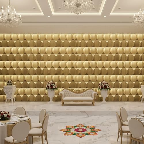 Image of Kayra Decor 3D PVC Wall Panels - Abstract Design, Champagne Gold Color 19.7 inch x 19.7 inch (Pack of 40) - Covers 107.6 Sq. Ft.