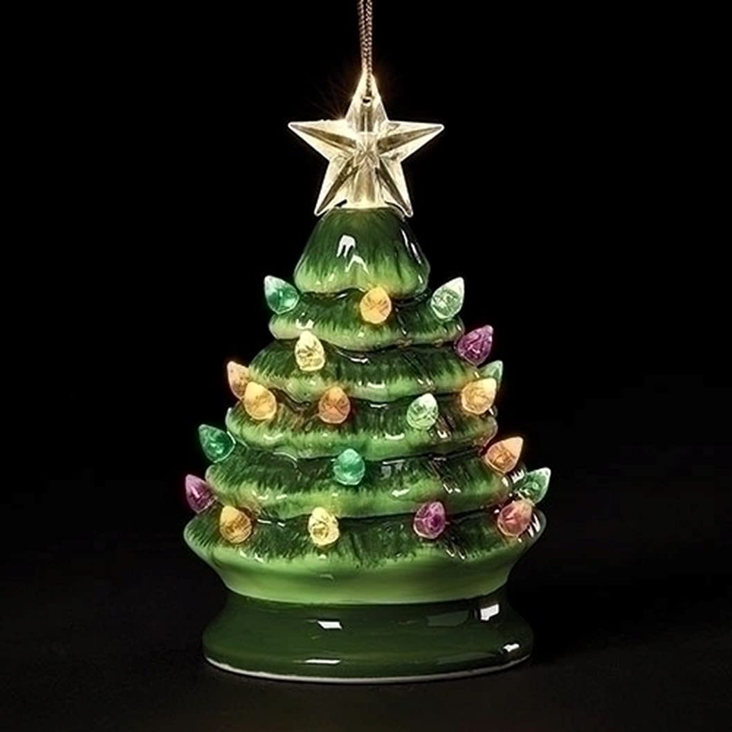 Roman 134658 LED Green Vintage Tree Ornament, 5-inch Height, Battery Included