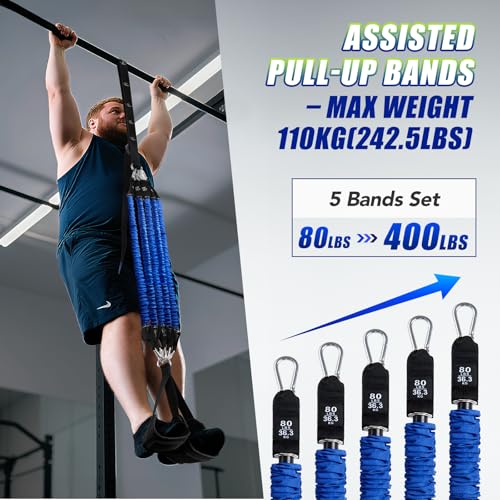 Image of ALongSong Pull Up Assistance Bands with Foot Support Pedal - Upgraded Heavy Duty Resistance Bands Adjustable Weight /Height with Bands&Measured Strap for Strength Training Home Gym