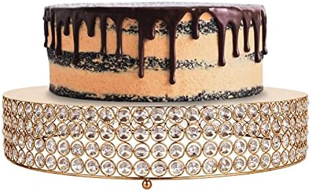 Simply Elegant - 18" Round Crystal Beaded Cake Stand, Large Cake, Dessert Cupcake Pastry Candy Display Plate for Wedding Event Birthday Party Celebration - Gold