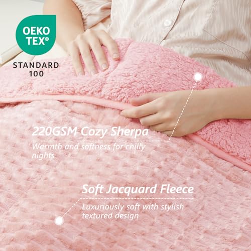 Image of Mr. Sandman Weighted Blankets for Adults Queen Size 15lbs, Warm Sherpa Fleece Throw Blanket for Sleep and Calm, Soft Cozy Heavy Bed Blanket with Jacquard Flannel, 60 x 80 Inches, Pink