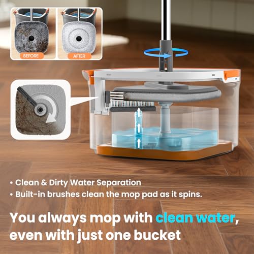 image for BOMIDI Mop and Bucket Set, Spin Mop with Separate Dirty Water System, 