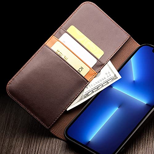 Étui portefeuille iPhone 13 Pro Max et Mini en cuir avec support