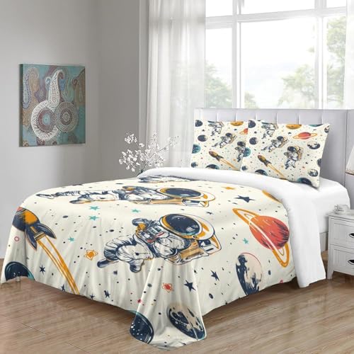 Tabeskly Kids Boy Astronaut Space Rocket Soft Zipper Bed Bedding Duvet Cover Set Single Beige 135200cm - Image 3