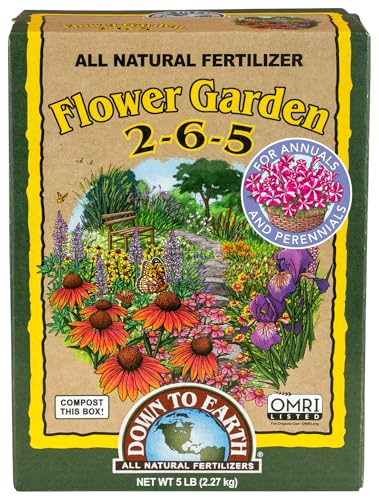 Down To Earth All Natural Fertilizers Organic Flower Garden - Plant Food for Blooming Annuals, Perennials and Flowering Shrubs 2-6-5, 5 lb