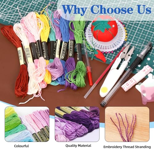 Image of Glarks 210Pcs Embroidery Cross Stitching Punch Needle Kit, 100 Colors Threads Full Range of Embroidery Starter Kit Including Magic Embroidery Pen, Needles, Cross Stitch Tools Set for Beginners Adults