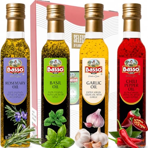 BASSO 1904 - Infused Extra Virgin Olive Oil Gift Box Set, First Cold Pressed, Variety Pack...