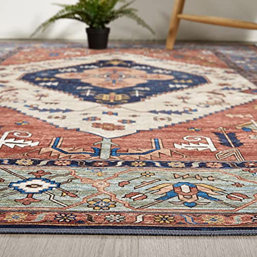 Roomtalks Ultra Thin Machine Washable Oriental Persian 2X4.3 Area Runner Rug Non-Slip, Stain Resistant Boho Modern Farmhouse Accent Ruuner Rugs For Kitchen Entryway Laundry Indoor Doormat #TOP5