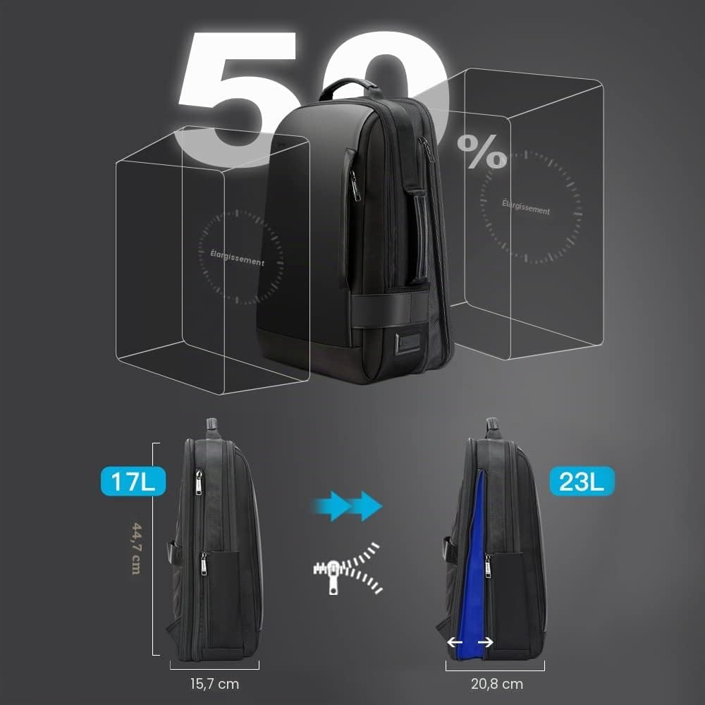 BOPAI Sacs à Dos pour Ordinateur Portable 15,6 Pouces Sac à Dos de Travail Homme de Voyage Femme Sac à Dos Anti-vol étanche USB Sac à Dos d'affaires pour Grande Capacité Loisirs Affaire Scolaire