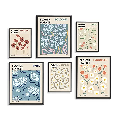 Museum Gallery Wall Poster Print - Mid Century Modern Decor - Abstract Minimalist Wall Art - Set Of 6 - Preppy Aesthetic Pictures - Flower Market Wall Art - Danish Pastel Art Print - Abstract Art #TOP16