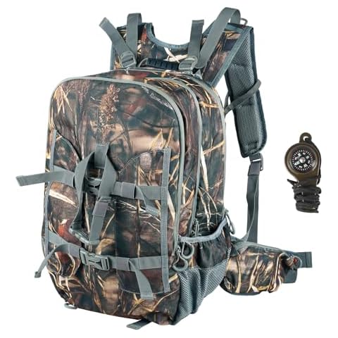 FUNANASUN 40L Large Capacity Hunting Backpack For Hunting Gear 10+ Pockets/3 Compartments Hunting Backpacks For Men For Rifle, Bow With Waterproof Rain Cover, Compass & Thermometer Cover