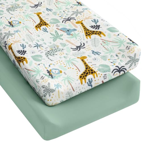 Image of Yoofoss 2-Pack Diaper Changing Pad Cover for Boy Girl 32x16 (Green+Giraffe)
