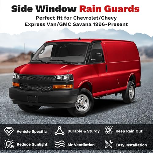 Image of Canvcle Express Van Rain Guards - Window Visors for Chevrolet /Chevy Express Van /GMC Savana 1996-2025 2026, Outside-Mount Side Window Wind Deflectors for Savana Accessories, Vent Visors Rainproof