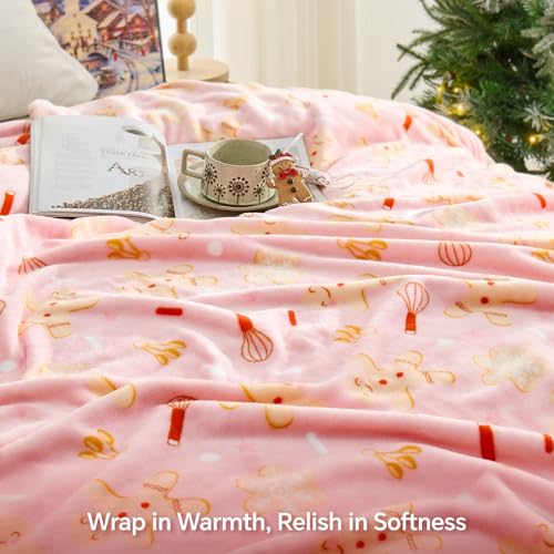 Image of BEDELITE Twin Blanket for Couch & Bed - Cute Holiday Throw Blanket with Gingerbread Man Pattern for Girls & Teens, Soft Fleece for Couch & Bed, Festive Home Decor Gift, 60x80