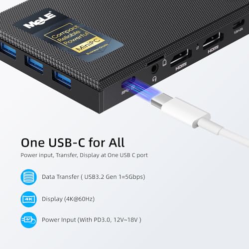 Image of MeLE Quieter3C Fanless Mini PC, Celeron N5100, 8GB RAM, 256GB Storage | Full-Function USB-C, WiFi 5, Support Triple Screen Display, Slim Desktop on Industrial, Home, Office