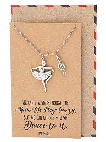Quan Jewelry Birthday Jewelry Necklace Gifts for Women Ballerina and Music Note Pendant Necklace with Inspirational Quotes on Greeting Card