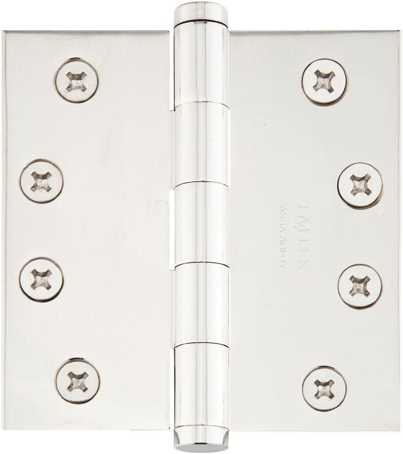 Emtek 92015 4.5" x 4.5" Square Corner Plain Bearing Mortise Hinge - Pair, Polished Nickel