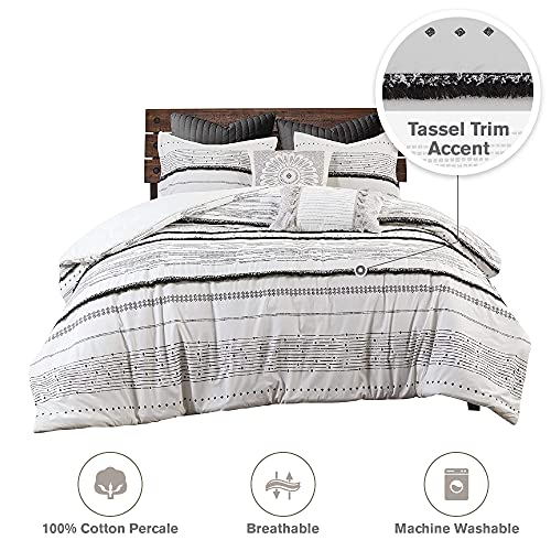 Image of INK+IVY Luxurious Cotton-Bedding Set - Mid Century Trendy Geometric Design, All Season Cozy-Cover With Matching-Shams, King /Cal King, Nea Trims Black /Multi