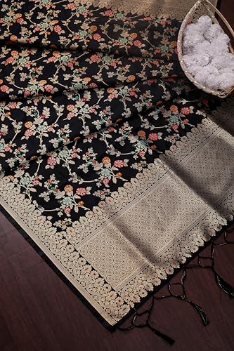 Image of DEVANGI Women's Woven Banarasi Silk Dupatta /Chunni For Women, Floral Print 1 Meter Wide and 2.3 Meter Length Printed Designer Dupatta /Chunni For Girls
