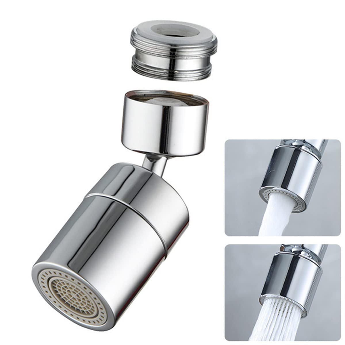 Flybath Kitchen Sink Faucet Aerator Bathroom Basin Sprayer Dual-function 2-Flow Faucet Tap Attachment Extended Splash Proof 360° Swivel Water Bubbler Nozzle Filter, Brass Polished Chrome