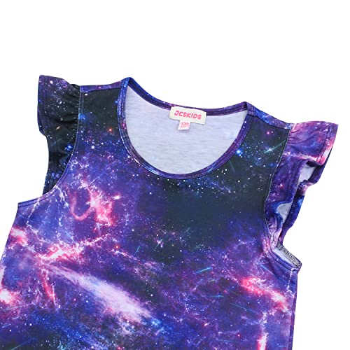 Image of JESKIDS Girls Short Sleeve Shirts Ruffle Tie Front Unicorn /Tie Dye Print Summer Tee Tank Tops 3-11 Years