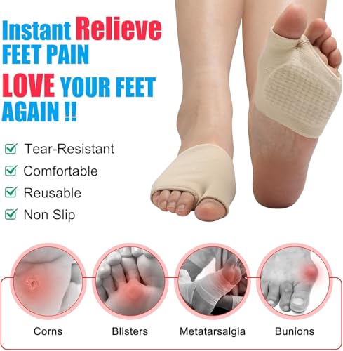 Image of Belanto Metatarsal Pad for Women and Men, 1 Pair Forefoot Pad for Pain Relief, Hallux Valgus Bunion Foot Sleeve, Ball of Foot Cushion with Gel Pad, Morton's Neuroma, Metatarsalgia Support, Beige