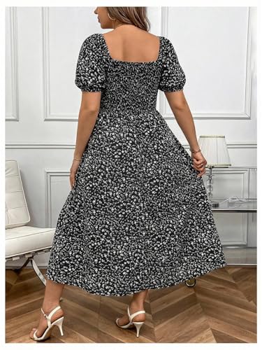 Image of Verdusa Women's Plus Size Boho Floral Long Dress Square Neck Shirred Flowy Wedding Guest Dresses