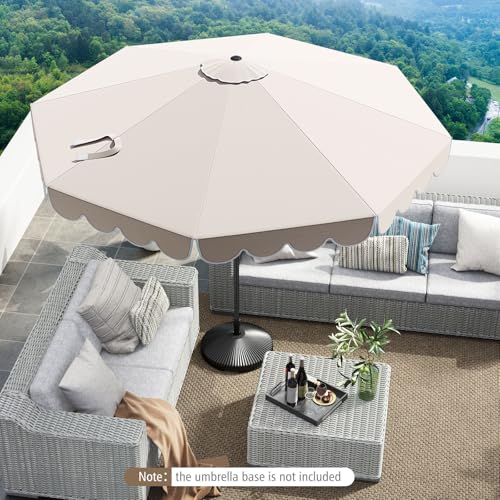 Tangkula 10 FT Patio Umbrella, 2-Tiers Scalloped Outdoor Table Market Umbrella with Tilt Adjustment, Crank, 8 Sturdy Ribs for Pool, Deck, Backyard (Beige) image 2