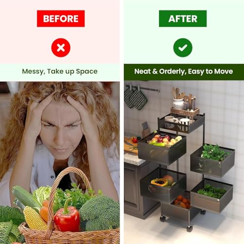 Image of KRISHYAM 5-Tier Metal Kitchen Trolley with Wheels | Multi Layer Kitchen Storage Rack | Vegetable Trolley & Onion Rack in Kitchen | Multipurpose Organizer Black (5-Tier Square)