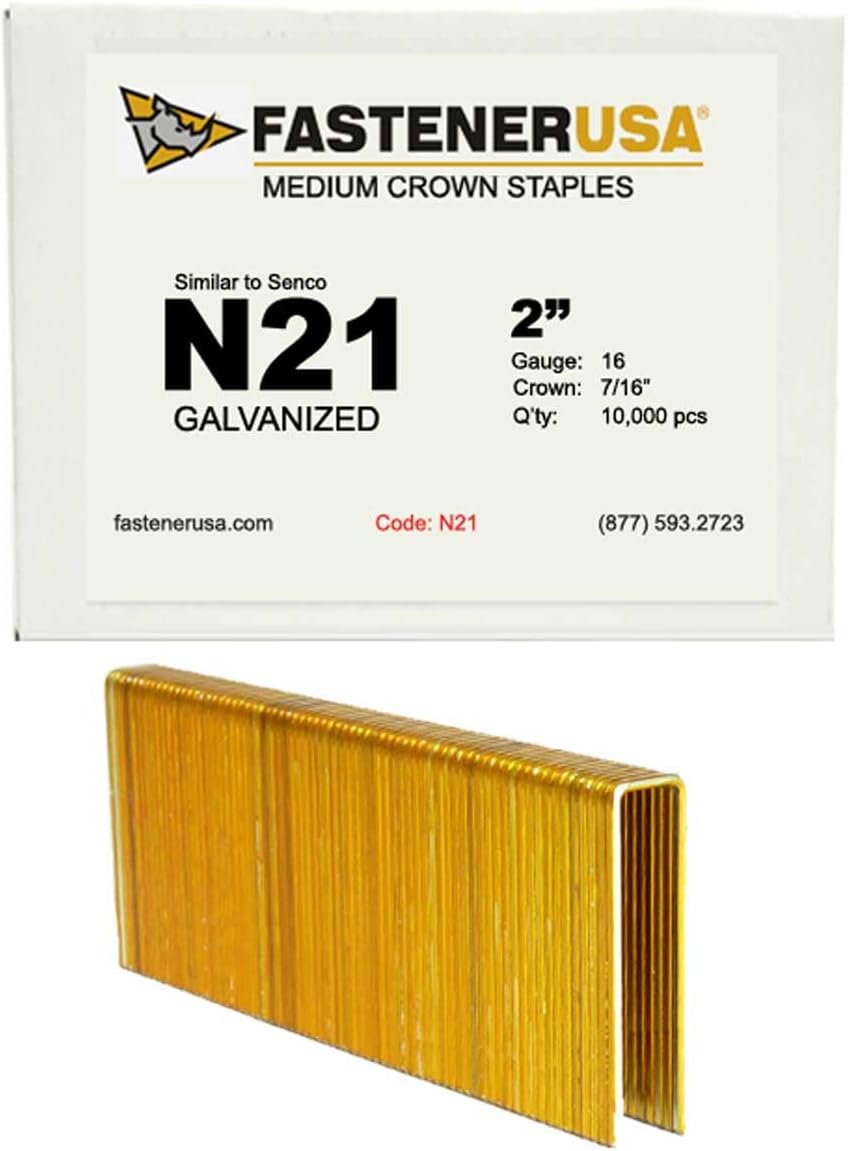 2" Leg x 7/16" Crown 16GA GALV N21 Staples 10,000ct