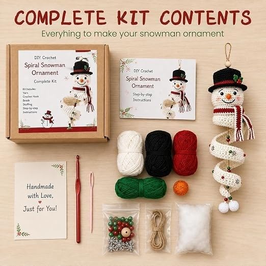 Kit De Crochet Navideño for Principiantes Conjunto De Adornos De Bricolaje | Crea decoraciones de Papá Noel, árboles y muñecos de nieve: regalo artesanal perfecto for adultos y niños(F1)