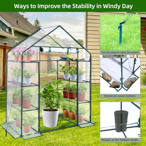 Image of Ohuhu Small Greenhouse for Outdoors: 4 Tiers 6 Shelves Walk-in Indoor Green House Heavy Duty Plant Stands Reinforced Plastic PVC Cover Mini Portable Warm House for Outside, 4.8x2.5x6.4 FT