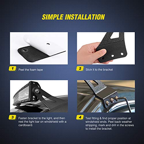 Image of Nilight 90032B 2PCS 54 inch Curved LED Light Bar Bracket at Upper Windshield Roof Cab for 99-06 Chevy Silverado Suburban Avalanche Tahoe & GMC Yukon Sierra, 2 Years Warranty, Black