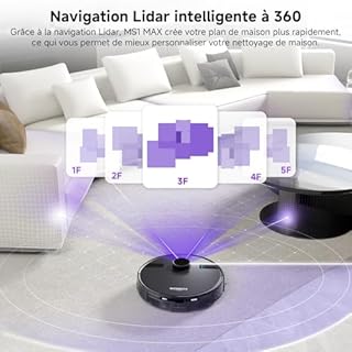 MONSGA Robot Aspirateur Laveur, 5000Pa Puissance, 180min Aspirateur Robot, 3.5L Sation Auto-vidage, Navigation LiDAR,Cartographie,Évitement d'Obstacles, pour Tapis et Poils d'animaux, App/Remote/Alexa