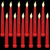 12 Pcs Christmas Flameless Taper Candles Glitter Taper Candles Flickering Battery Operated Candles...