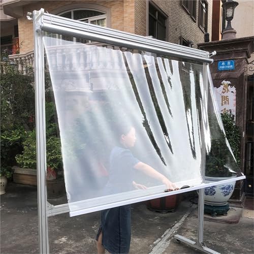 Toldo enrollable de PVC impermeable para pérgola, jardín y balcón, sistema de resorte resistente al viento y al polvo con mango de vinilo, pantalla transparente (120 x 180 cm)